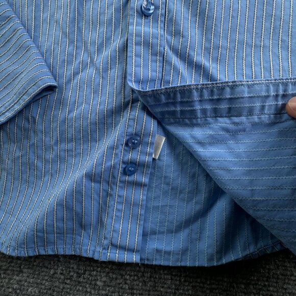 Thomas Pink Long Sleeve Button Up Shirt Men Cotton Striped Blue 15.5 Slim Fit - Picture 9 of 13